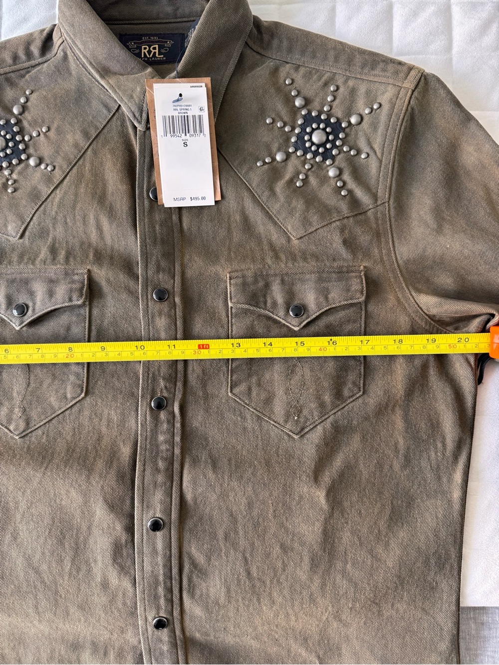 Double RL RRL Slim studded western denim shirt. Size S - Picture 11 of 11